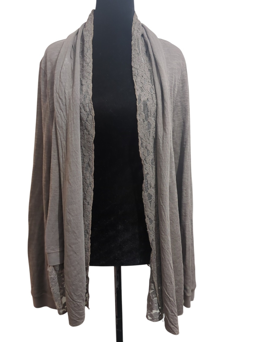 True Grit M 100% Cotton Waterfall Cascade Open Front Cardigan Lace Hem Mori Kei